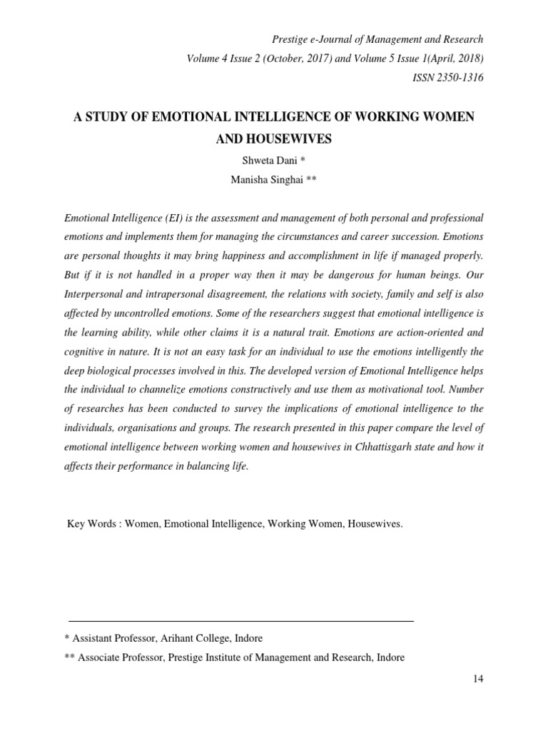 A Study of Emotional Intelligence of Working Women and Housewives | PDF