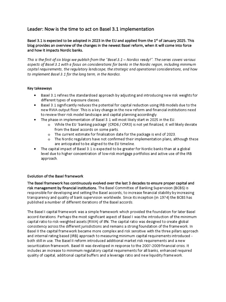 Introduction To Basel 3.1 | PDF | Technology & Engineering