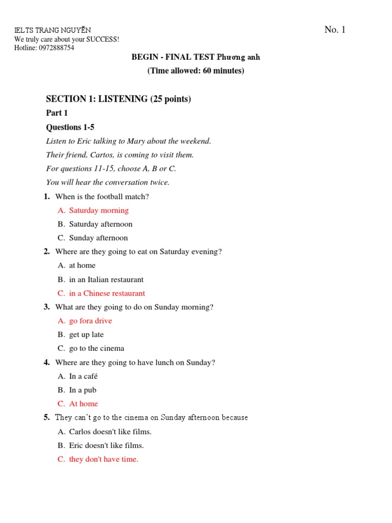 IELTS Listening and Reading Practice Test | PDF | Mystery, Thriller ...