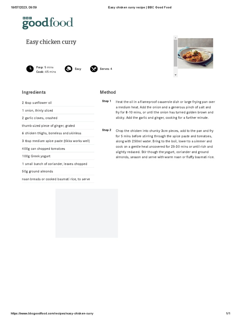 Easy Chicken Curry Recipe BBC Good Food PDF