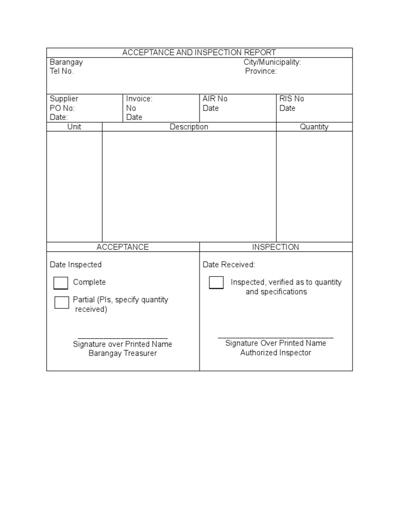 Acceptance and Inspection Report PDF