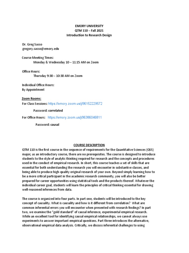 QTM 110: Intro to Research Design | PDF | Career & Growth