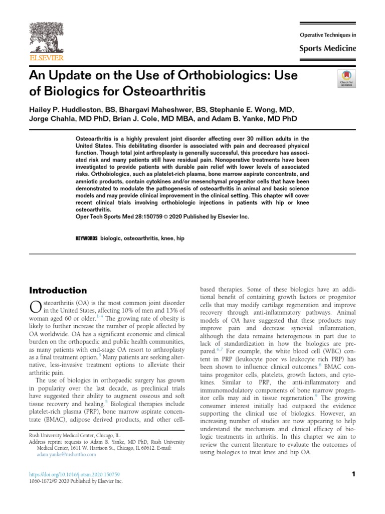 useofbiologicsforosteoarthritis2020 PDF