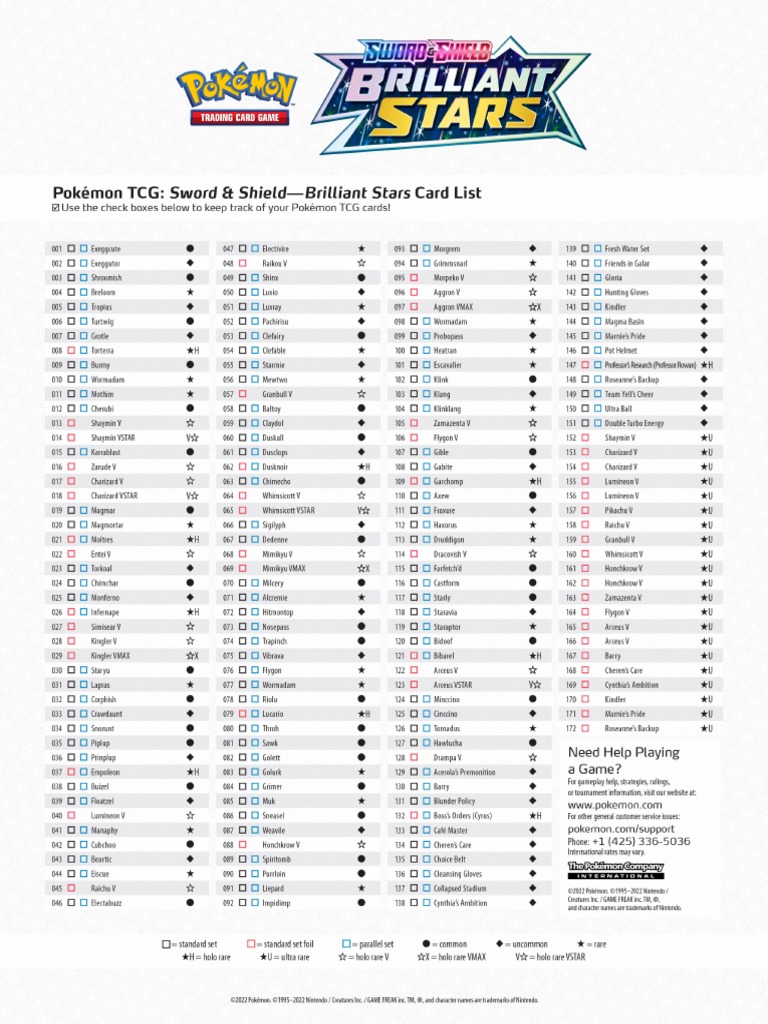Brilliant Stars Card List PDF