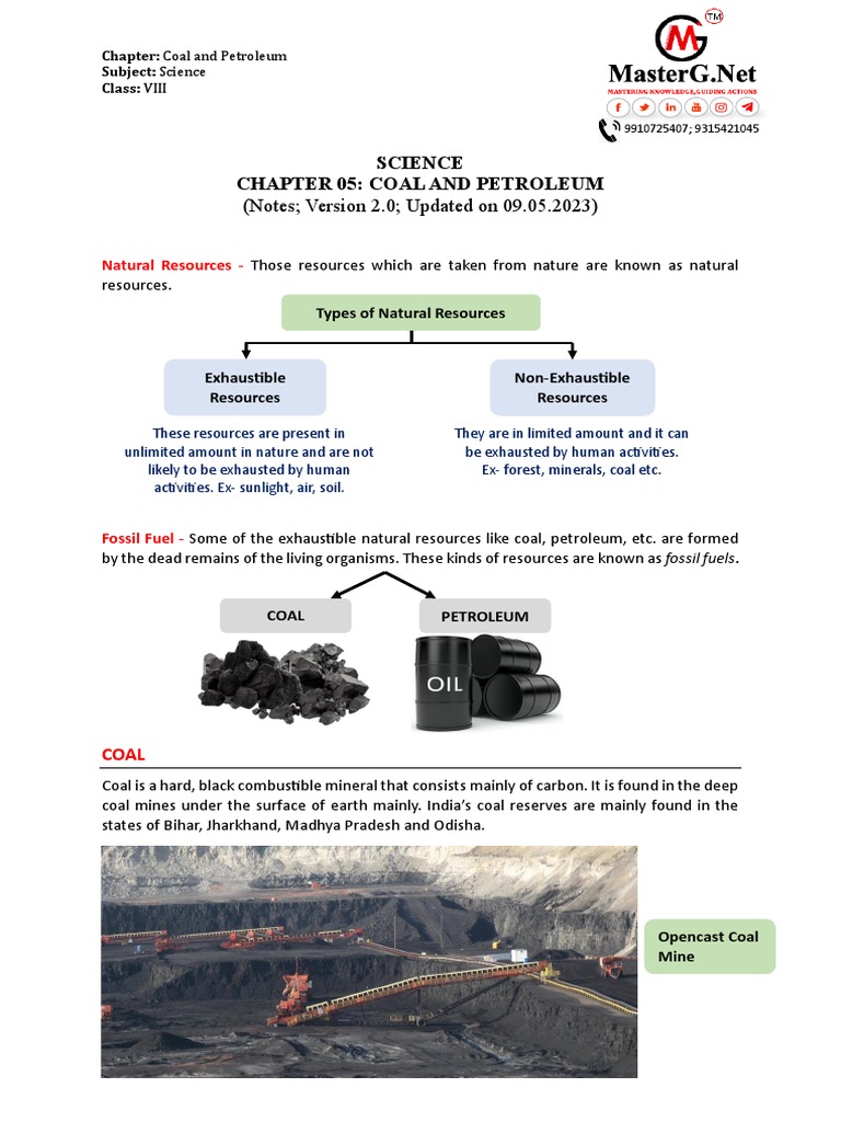 Class 8 Coal and Petroleum Notes | PDF | Coal | Petroleum