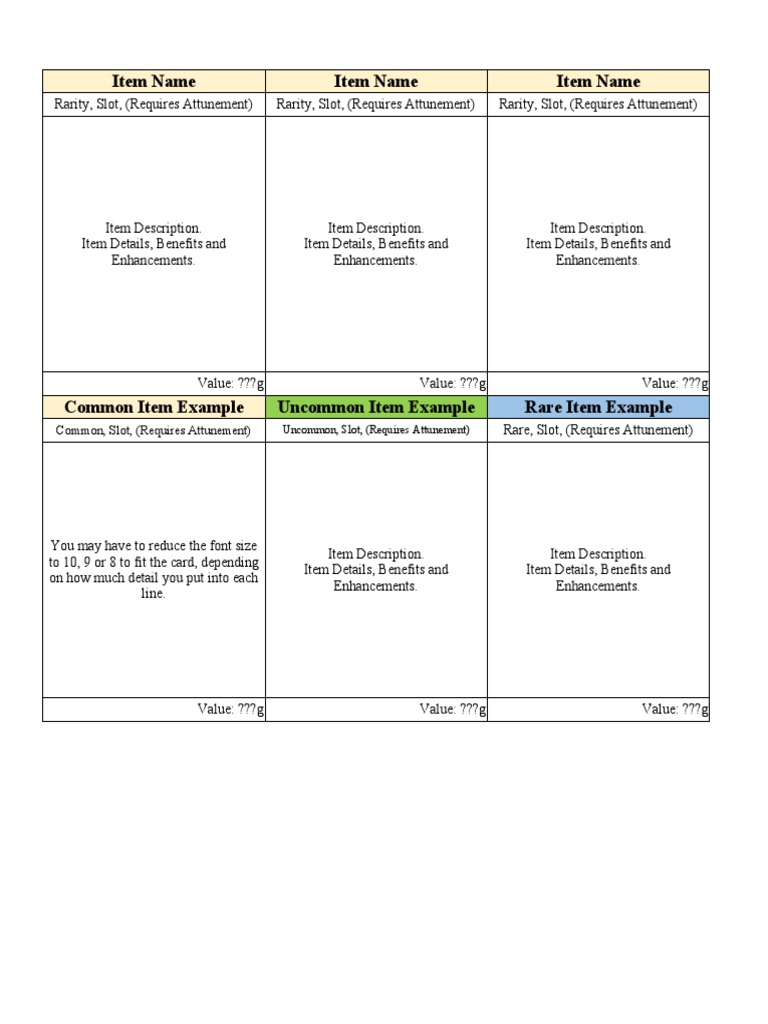 Magic Item Cards Template (8 5x11) PDF
