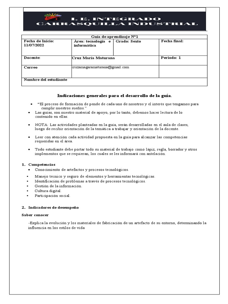 Guia de Informatica Grado 6° 2023 | PDF | Reloj | Hora