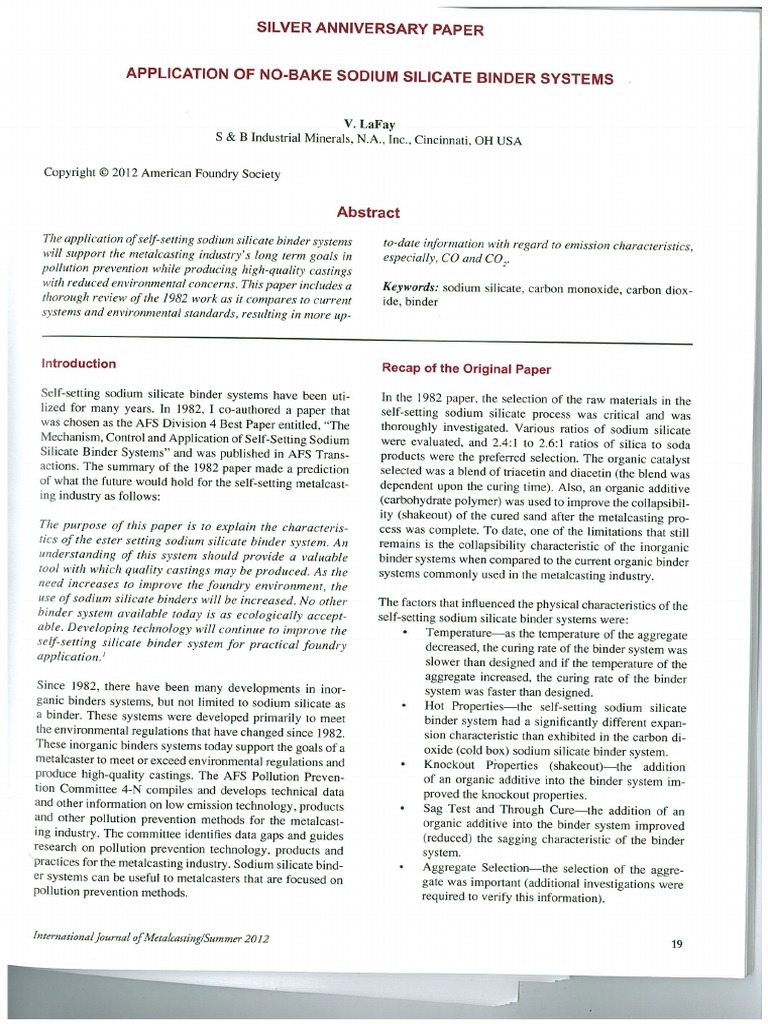 Sodium Silicate No Bake Binders PDF