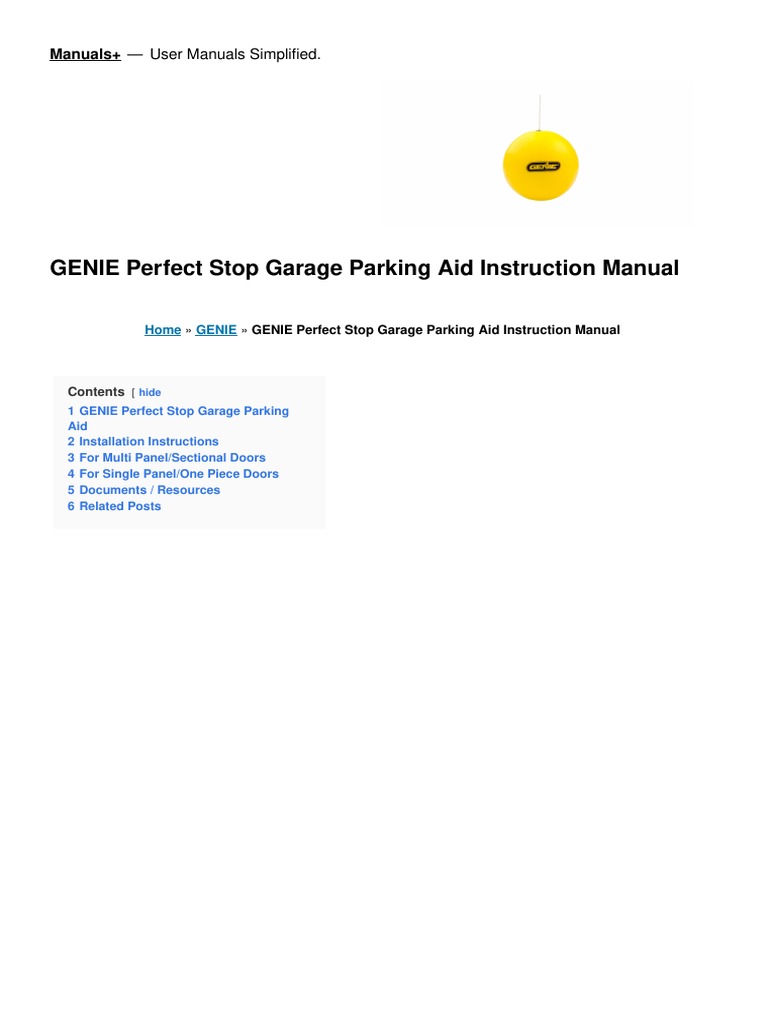 Perfect Stop Garage Parking Aid Manual PDF Garage (Residential) Door