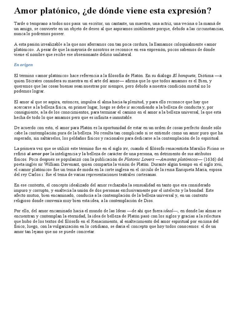Origen del amor platónico | PDF | Platón | Amor