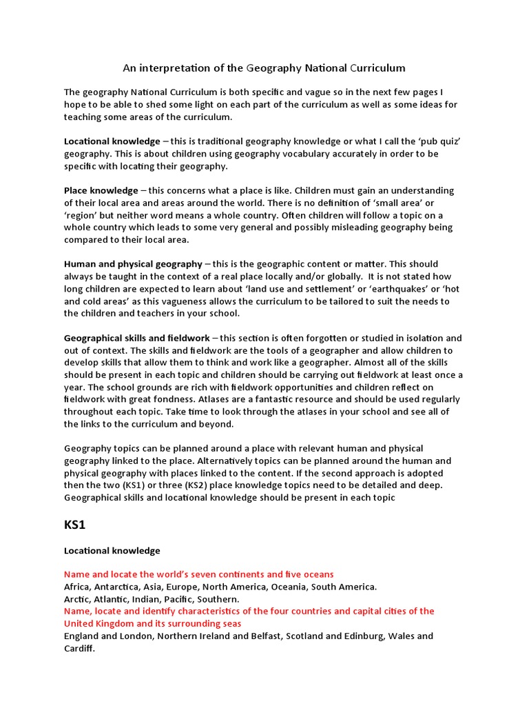 An Interpretation of The Geography National Curriculum PDF