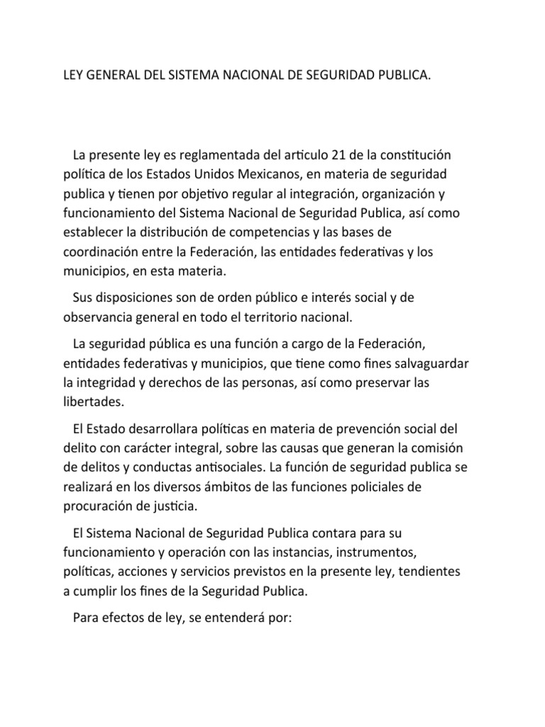 LEY GENERAL DEL SISTEMA NACIONAL DE SEGURIDAD PUBLICA Rorro | PDF