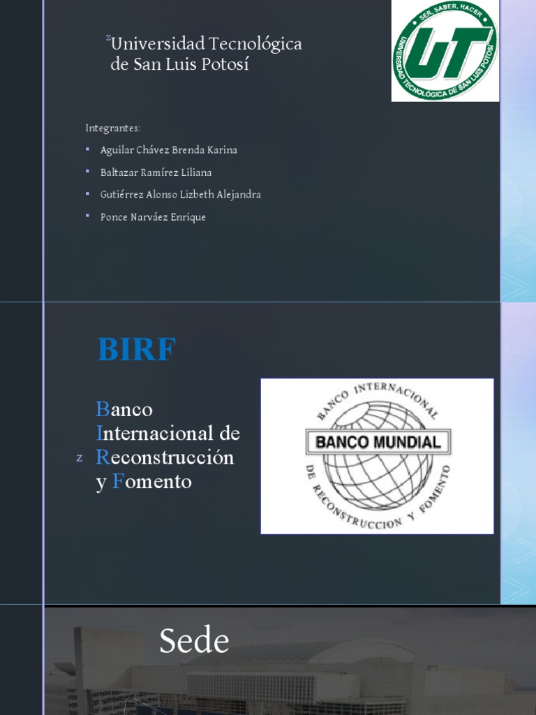 Funciones del Banco Internacional BIRF | PDF | Banco Internacional de ...