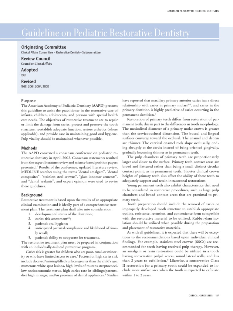 Guideline On Pediatric Restorative Dentistry Originating Committee