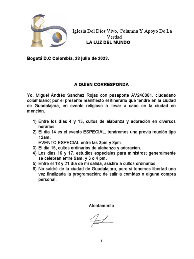 Itinerario Visita A GDL1 | PDF