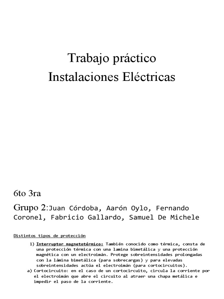 Trabajo Práctico Electricidad 6to Año | PDF | Fusible (Eléctrico ...