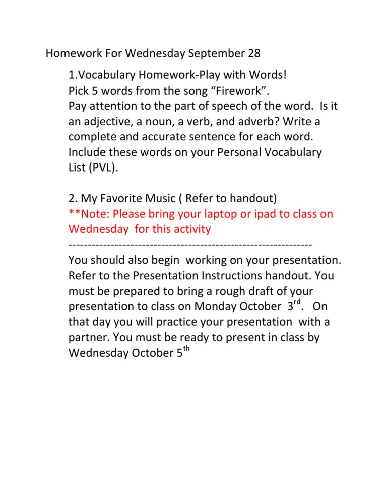 Homework For Wednesday September 28 | PDF | Foreign Language Studies
