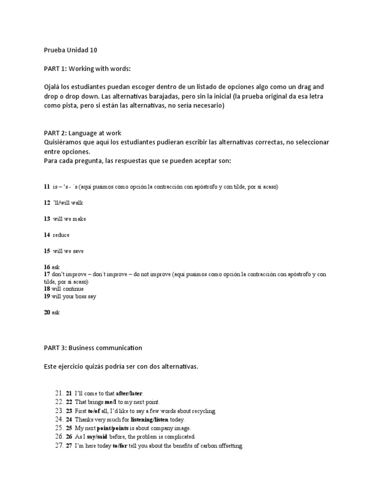 Progress Test Unit 10 | PDF
