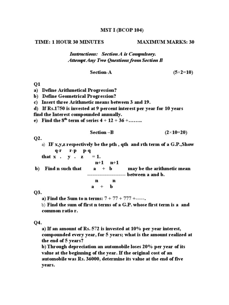 MST I Exam: Arithmetic & Geometric Progressions | PDF | Computers