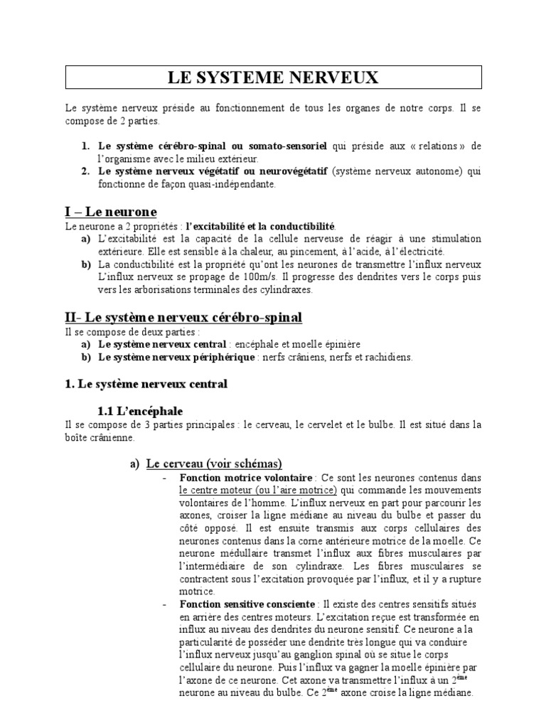 Le Système Nerveux Pdf: Physiologie Du Système Nerveux – WSRM
