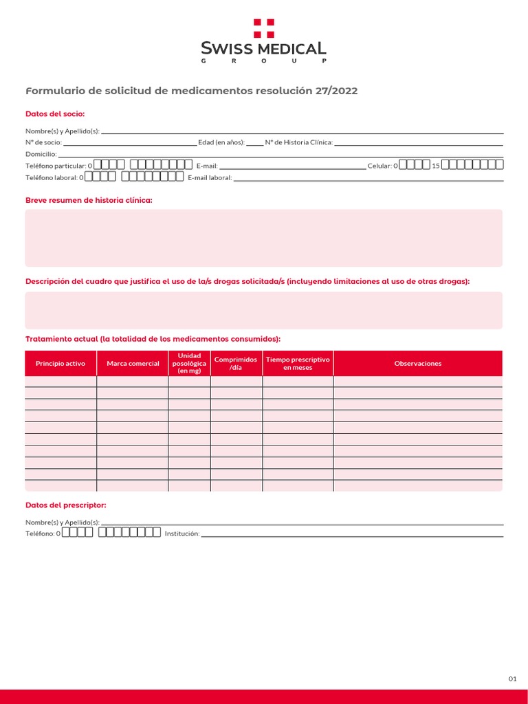 Formulario de solicitud de medicamentos resolucion 27 2022 editable