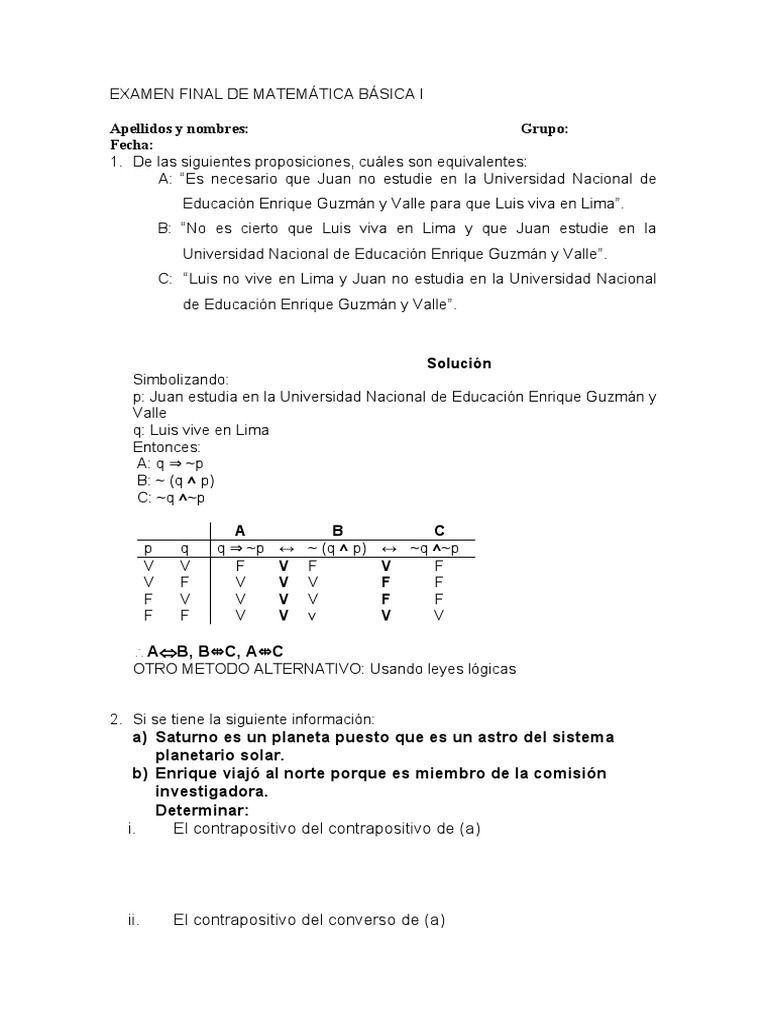 Examen Final Matemática Básica I | PDF | Estudios de idiomas extranjeros
