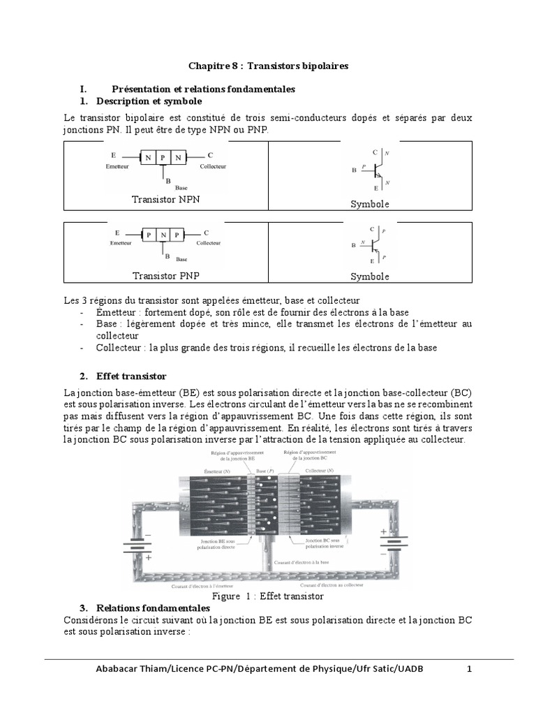 Cours 8 Transistors Bipolaires PDF Transistor bipolaire