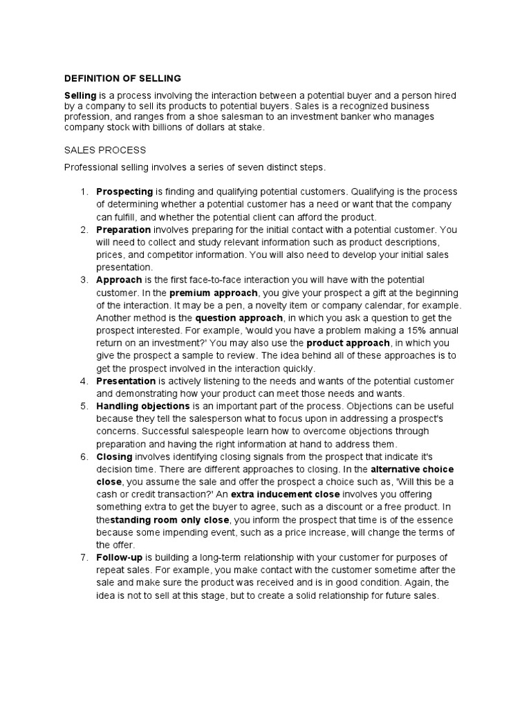 Selling Process | PDF | Sales | Marketing