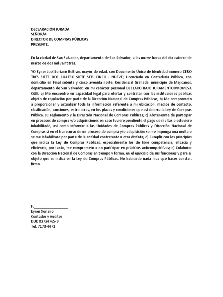 Declaración Jurada Comprasal | PDF