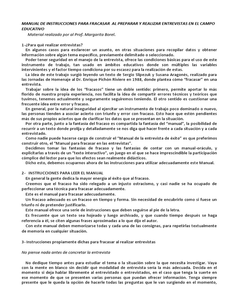 Cómo fracasar en entrevistas educativas | PDF