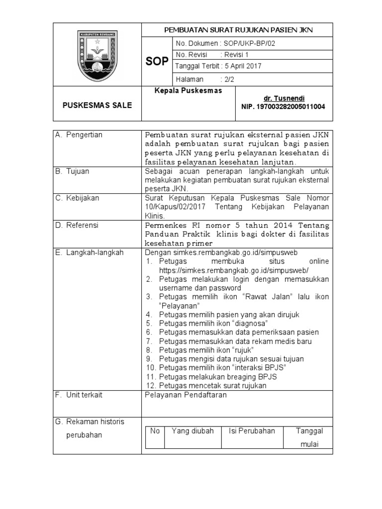 SOP Pembuatan Surat Rujukan JKN | PDF