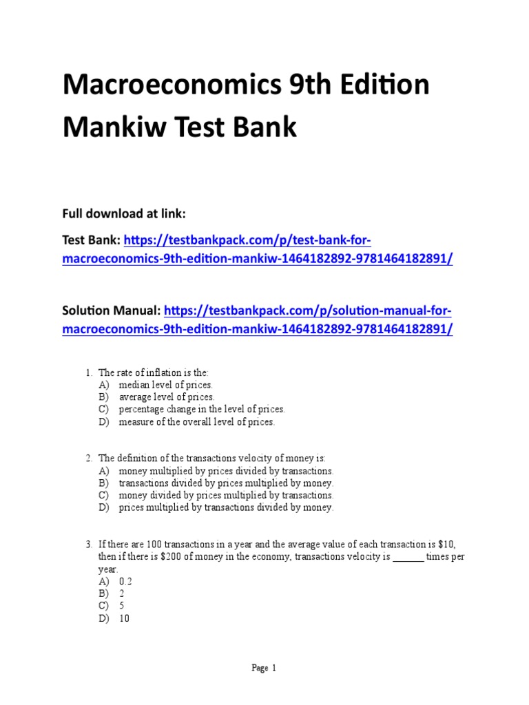 Macroeconomics 9th Edition Mankiw Test Bank 1 | PDF