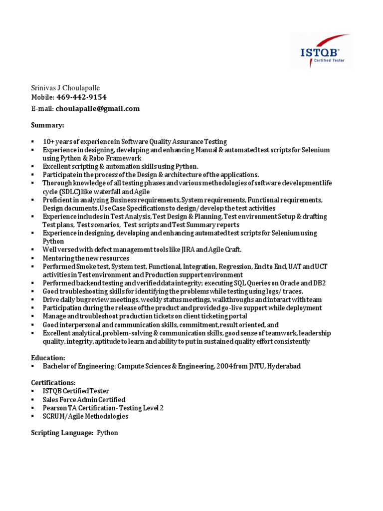 Srinivas resume download free pdf selenium software software