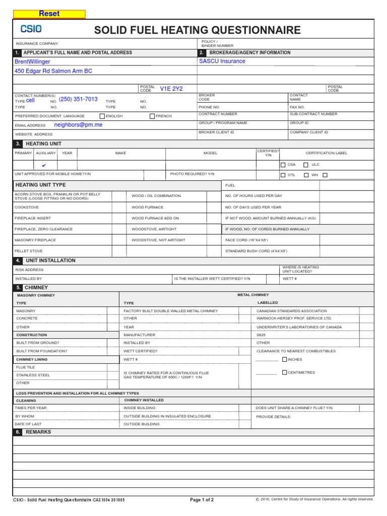 Home Insurance Heating Questionaire PDF