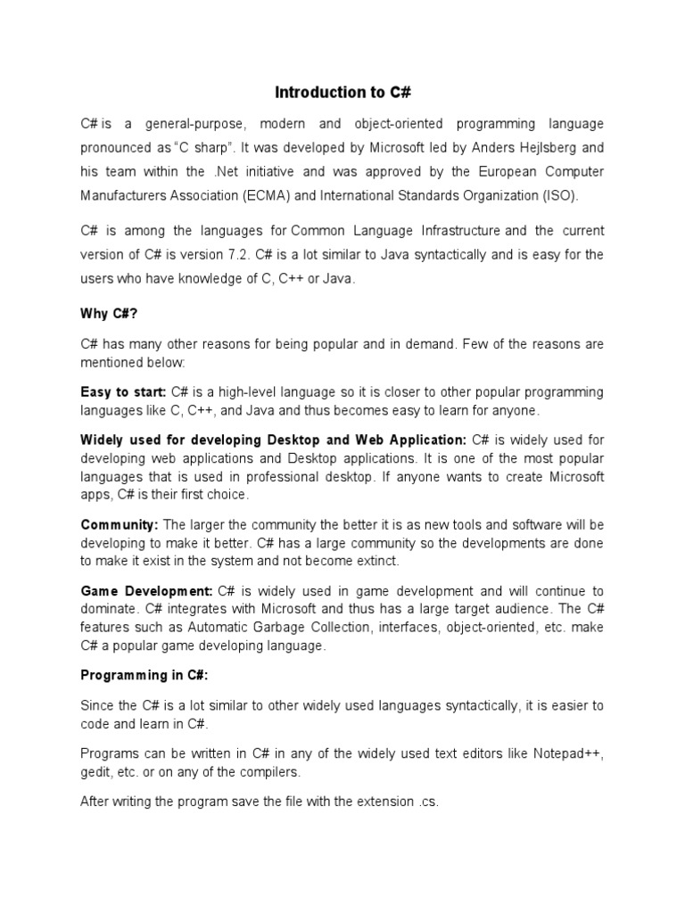 Lesson 2 Introduction To C | PDF | C Sharp (Programming Language ...