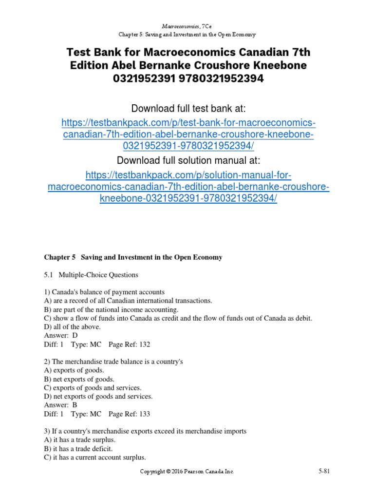 Macroeconomics Canadian 7th Edition Abel Test Bank 1 | PDF