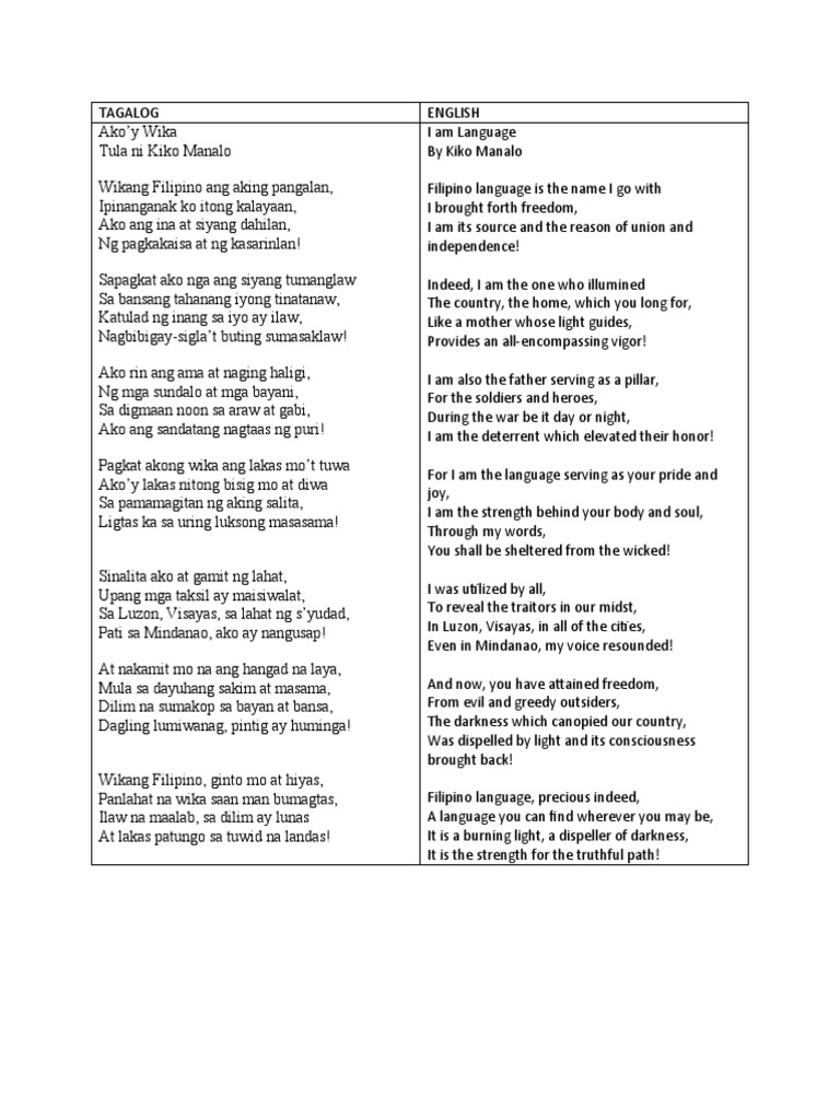 Tagalog to english translation pdf