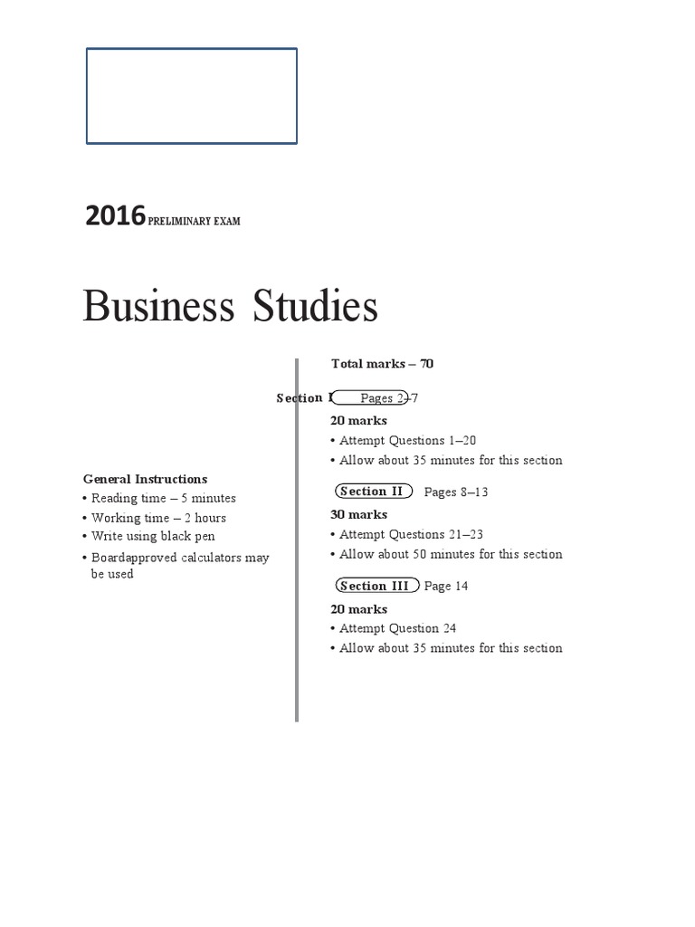 2016 HSC Business Studies Exam Paper | PDF