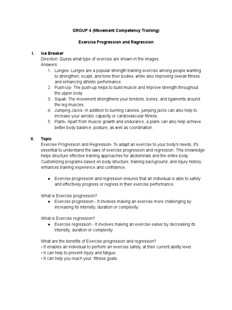 Exercise Progression and Regression Guide | PDF | Physical Fitness ...