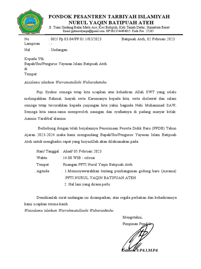 002 Surat Undangan Yayasan | PDF