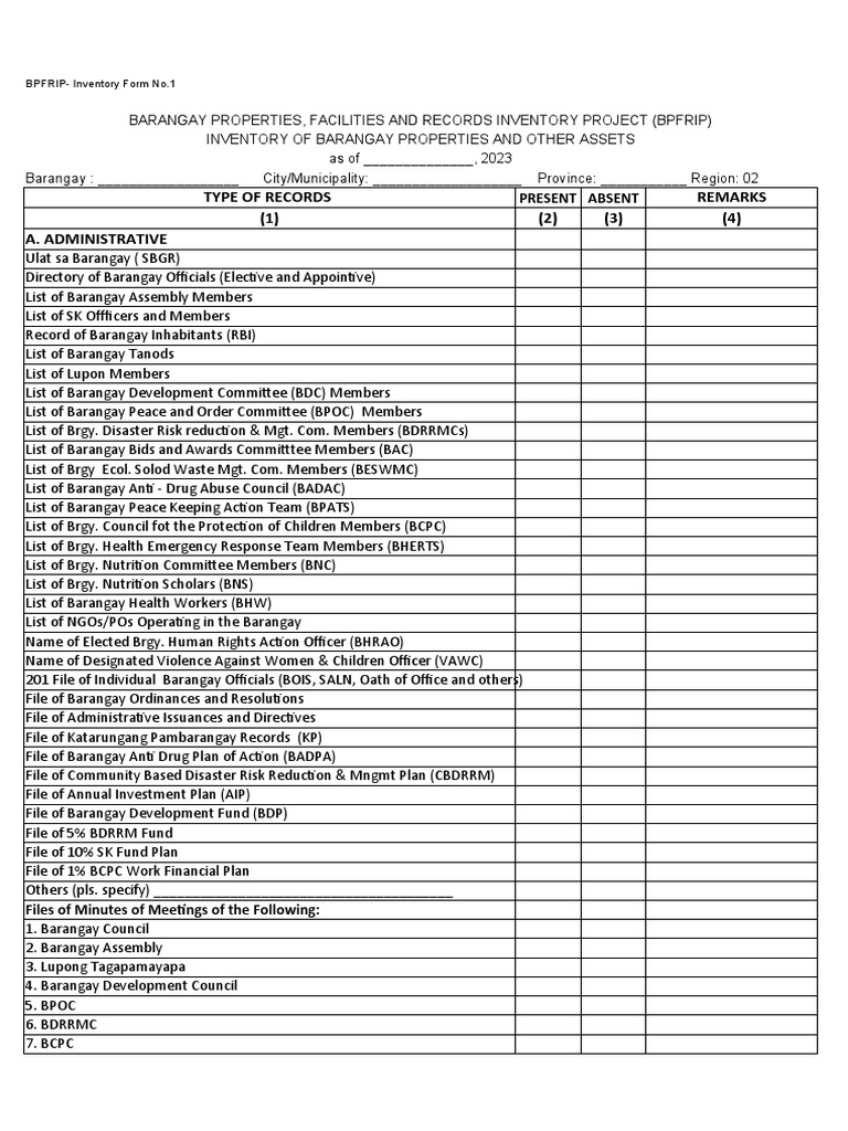 Barangay Property Inventory Form | PDF | Economies | Service Industries