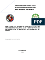 Evaluación Del Sistema de Riego Por Goteo Con Emisores Tipo Uniramtm as Xr y Dripnet Pctm en El Municipio de Puna Del Departamento de Potosí