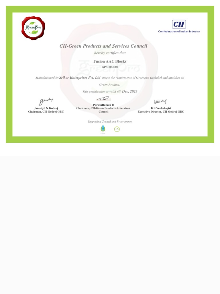 Green Pro Certificate Upto 2025 PDF
