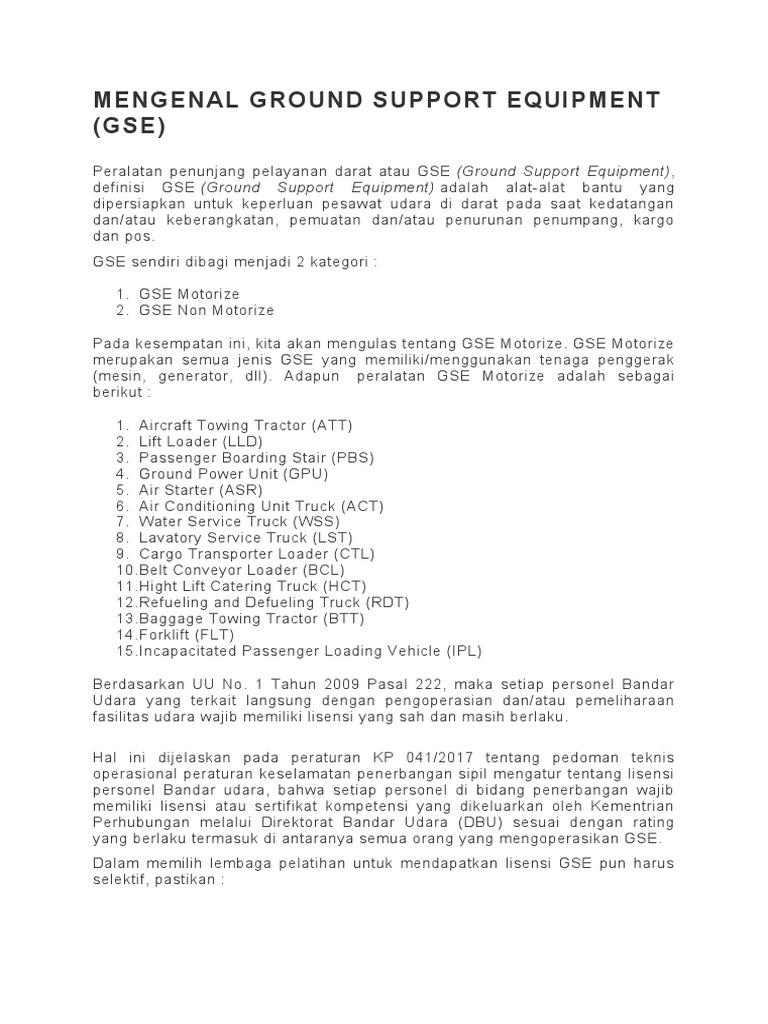 Mengenal Ground Support Equipment (GSE) PDF