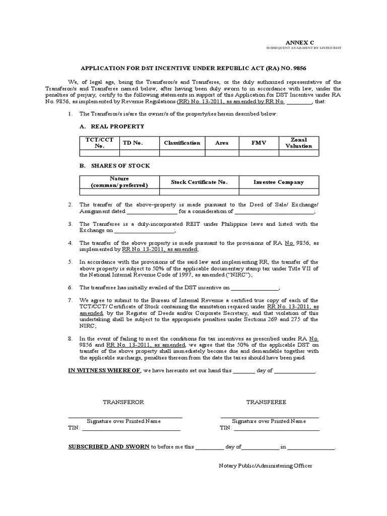 DST Incentive Application for REITs | PDF