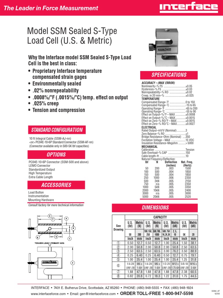 SSM Sealed S-Type Load Cell Overview | PDF | Electrical Engineering ...
