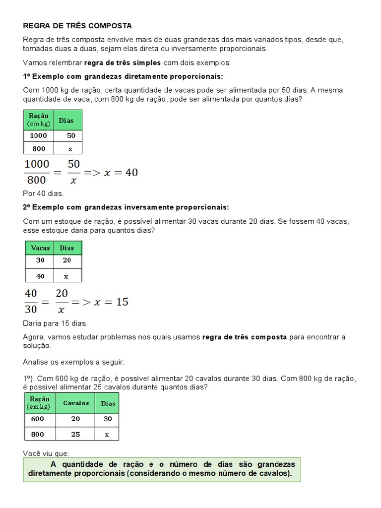 Exemplos de Regra de Três Composta | PDF | Bem-estar