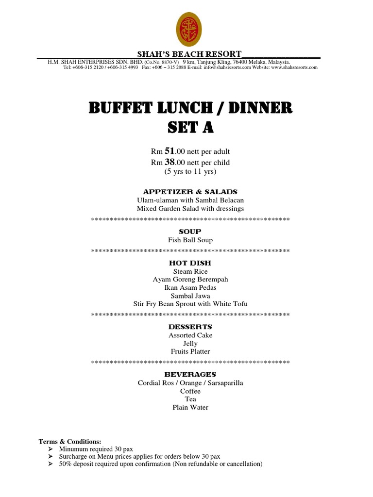 Buffet Lunch or Dinner Menu | PDF