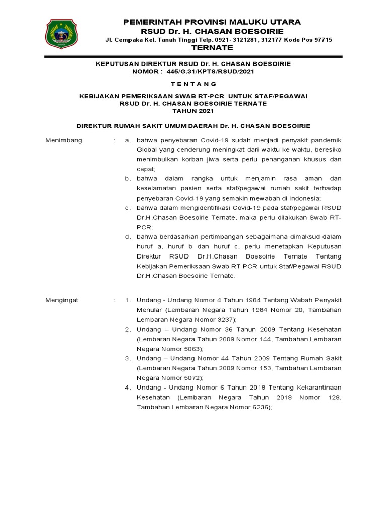 SK Kebijakan Pemeriksaan Rapid Tes Antigen Swab Utk Pasien Yg Msuk