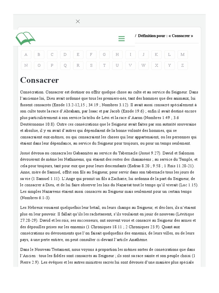 Consacrer Définition Du Dictionnaire Encyclopédique de La Bible de ...